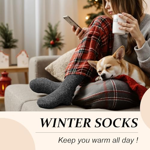Image of Justay 5 Pairs Womens Wool Socks Thick Warm Winter Socks Casual Cozy Socks Vintage Knit Crew Socks Gift for Women