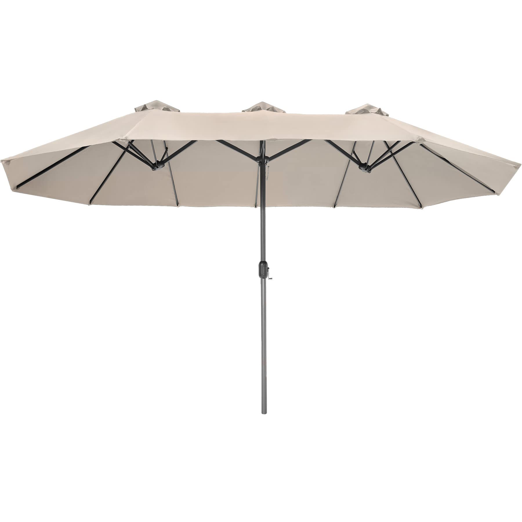 TecTake®, Sombrilla Doble Grande con Poste Estable, Revestimiento UV, Parasol Terraza Exterior, Mecanismo de Manivela, Protección Viento y Funda, Ideal como Parasol Jardin, Terraza y Playa - Beige