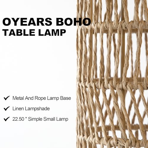 OYEARS 22.5" Boho Table Lamps Set of 2 for Living Room, Bedside Lamp for Nightstands, Rattan Lamp for Bedroom, Farmhouse Table Lamp for Room Decor, End Table, Retro, Brown（Not Include Bulbs） - Image 2