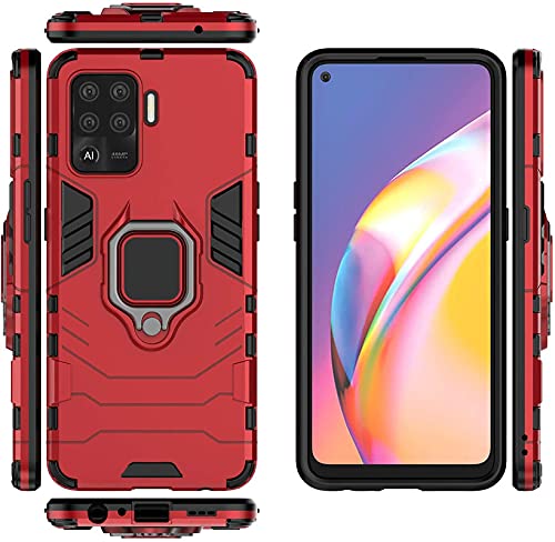 PrimeLike Robot Armor Shockproof Soft TPU and Hard PC Back Cover with Ring Case for Oppo A94 / CPH2203 - Red