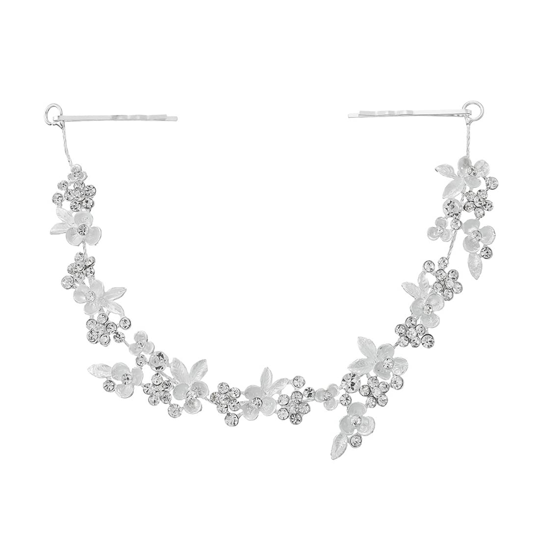 VOLLGUFEN White Flower Crystal Tiara Wedding Flower Rattan Pearl Headband Bridal Leaf Tiara Bridal Hair Accessories Women Girls Bridesmaids