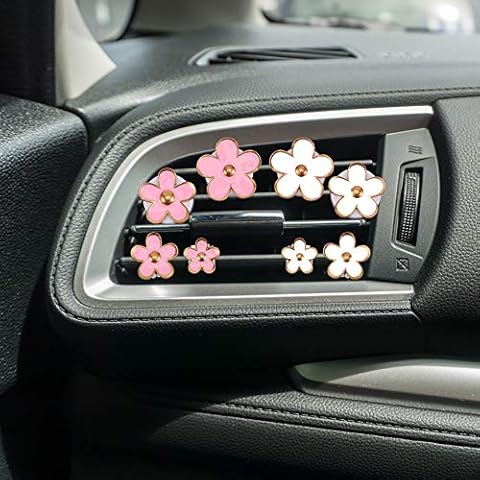 GOTH Perhk 8 Pcs Daisy Flowers Air Vent Clips, Lovely Car Air Freshener Perfume Aroma Clips Car Fragrance Accessories Decoration for Car Air Outlet Vent Decorations (White and Pink) Cover