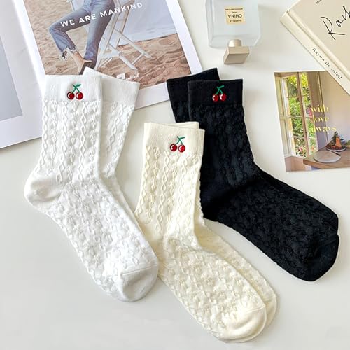 Image of Women's Cute Crew Socks, Casual Athletic Cotton Bowknot Cherry Calf Novelty Socks for Women