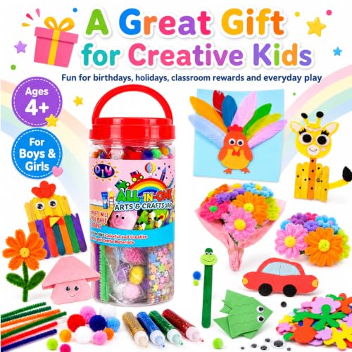 FUNZBO Arts and Crafts Supplies for Kids - Toddlers Craft Kit with Glitter Glue Stick, Pipe Cleaners, Pom Poms, Popsicle Sticks Tools, DIY School Supplies Kit, Birathday Gifts for Girls Boys Age 4+ - Image 8