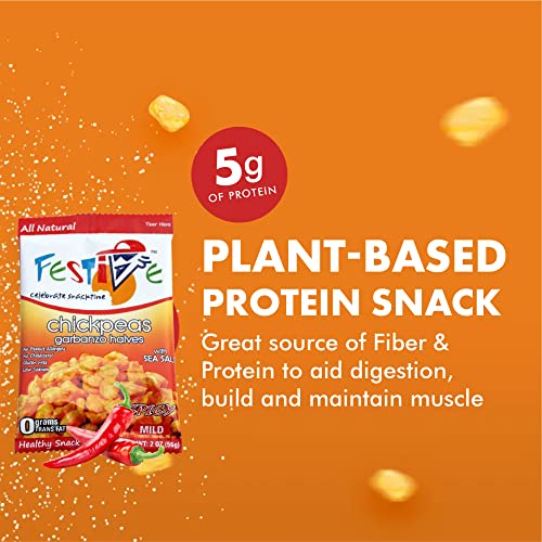 Image of Feel Festive 24 Bags 1-oz Spicy Mild Crunchy Roasted Chickpeas Protein Snack Pack - Healthy Garbanzo Beans - Non-GMO Vegan Gluten-Free Soy-Free Balanced Macro Nut Free - Individual Convenient Portions