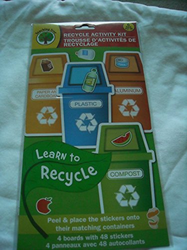 Teaching Tree Recycling Activity Kit - Peel & Place Stickers on Their Matching Containers - Aluminum, Plastic, Paper & Compost