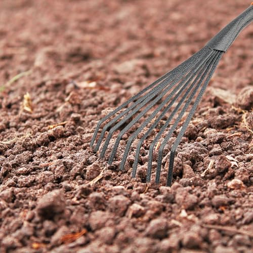 ZEONHEI 2 PCS Mini Garden Rakes, 11 Inch 5 Root Steel Lawn Rake and 16 Inch 9 Root Leaf Rake with Comfort Grip, Rust Resistant Hand Rakes for Gardening and Lawn Care - Image 6