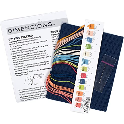 Image of Dimensions 70-65221 Be Joyful in Hope Floral Counted Cross Stitch Kit for Beginners, 14 Cnt. Navy Aida, 5 inch x 7 inch