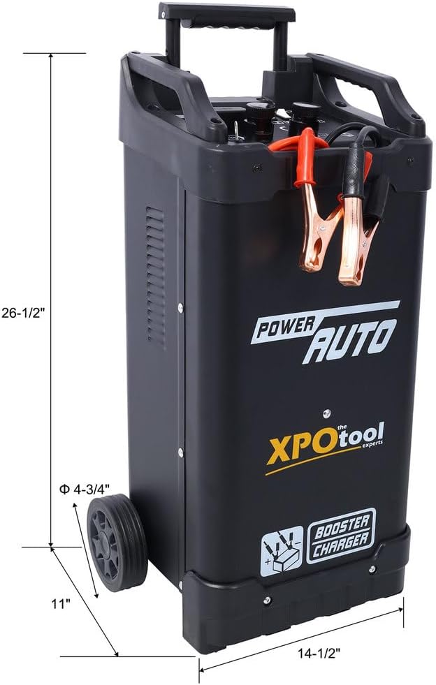 Wheeled Battery Charger & Engine Starter, 12V/24V Heavy-Duty Charger with 300A Engine Start, Manual Control, Boost Mode, for Automotive, Truck & Marine Batteries