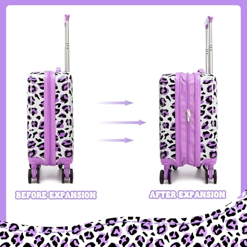 Image of Kid's Luggage Set 2 Piece Suitcase Set Hardside Luggage with Spinner Wheels Girls Carry on Toddler Travel Rolling Suitcase with Neck Pillow Airline Approved
