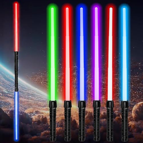 2Pcs Lighting Saber Light Saber for Kids 7 Color Lightsaber for Kids Retractable Light Up Saber with Sound Light Saber Sword Toy for Boys Kids Teenagers Gift Halloween Dress Up Parties Cosplay (2PCS)