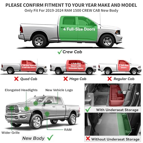 Image of YITAMOTOR Floor Mats for 2019-2024 Dodge Ram 1500 Crew Cab New Body