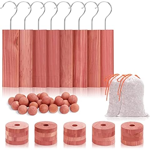 Homode Cedar Blocks for Clothes Storage, Set of 60, Cedar Chips for Closets and Drawers, Aromatic Cedar Wood Balls and Cedar Sachets, Cedar Closet Freshener Cover