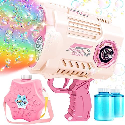 (No Dip)Automatic Bubble Machine Gun Toys with Large Bottles Bubble Solution, Bazooka Bubbles Outdoor Toys with Colorful Lights Suitable for 4-12 Boys and Girls for Adults Kids Birthday Wedding Party