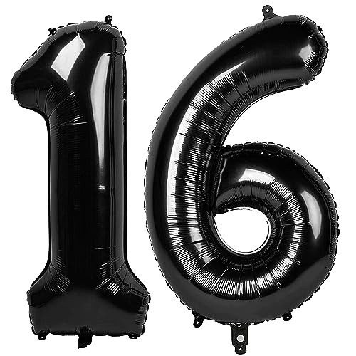 Black Number 16 Balloon 40 Inch Big 61 Giant Jumbo Digit Mylar Foil Helium Balloons for Birthday Party Celebration Graduations Photo Shoot - 2