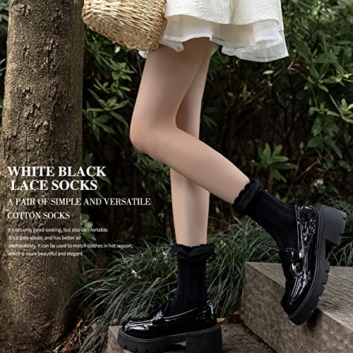 Image of SEMOHOLLI Women's Ruffle Socks - Mid-Calf, Lace Ruffle Frilly Comfortable Cotton Princess Socks