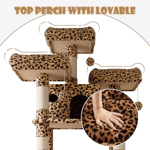 Image of SHA CERLIN 81 Inches Extra Large Cat Tree for Indoor Adult Cats /XXL Big Cat Tower with Condo /Cozy Perches /Sisal Scratching Posts and Hammocks /Activity Center /F80 /Heavy Duty /Leopard Print
