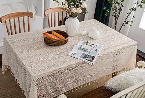 wutup Crochet Cotton Tablecloth,Crochet Farmhouse Tablecloth, Table Overlays for Decoration 60 X 87inch,Beige Color