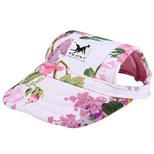 Cade Flower Pattern Nylon Baseball Cap/Dogs Hat/Visor Cap with Ear Holes for Small Dogs (Floral Print-M)