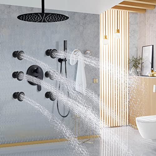 2-Inch Brass Shower Body Spray Jets With On Off Switch Round Showerhead Body Sprays Wall Mount Massage Spa Jet, 2-Function, Flow Control And 360° Rotation (Matte Black) #TOP7