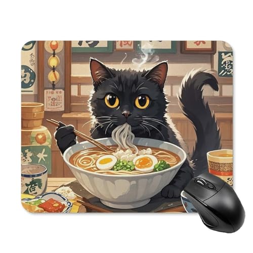 Tapis de souris de jeu carré chat noir fin en caoutchouc 20x25 cm