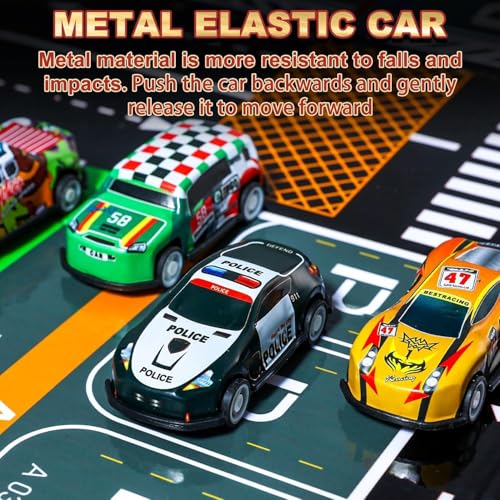 Image of Hamsa 48 Pcs Pull Back Die-Cast Metal Toy Car Set with Container Storage Box & Play Mat | Mini Alloy Racing Cars for Kids Boys & Girls 3+ Years | Educational Toy Vehicles & Party Favors Car