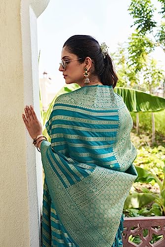 Image of Vardha Women's Banarasi Georgette Saree with Unstitched Blouse Piece - Gold Zari Woven Work Sarees for Wedding (Vritika)