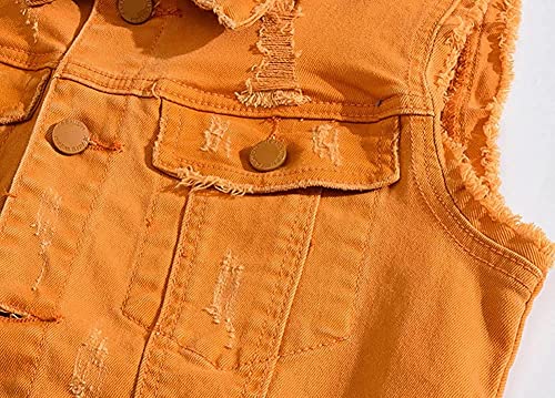 Image of Lazutom Men's Sleeveless Denim Vest Casual Slim Fit Ripped Classic Button Down Jean Jacket