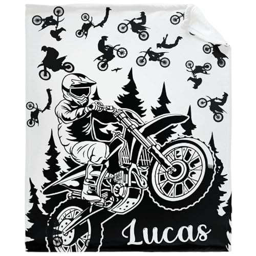 SUPERICH Personalized Motocross Dirt Bike Blanket Gifts Custom Motorcycle Blanket with Name, Super Soft, Air Conditioning, 60x50 inches for Teen