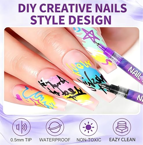 Image of 12 Colors Nails Polish Pens Set,Upgraded 3D Nails Design Drawing Pens for Gel Nails,DIY Nails Drawing Liner Pen,Nails Decoration for Girls(B-2 Set)