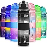 ✔ BOTELLA DE AGUA MOTIVADORA - MODELO Y TRANSPARTIBLE - Esta botella de agua con citas motivadoras y marcadores de tiempo te ayudará a medir tu consumo diario de agua y te motivará a beber más. La botella de agua del gimnasio debe tener para todos los objetivos de fitness, incluyendo la pérdida de peso, el control del apetito y la salud en general.