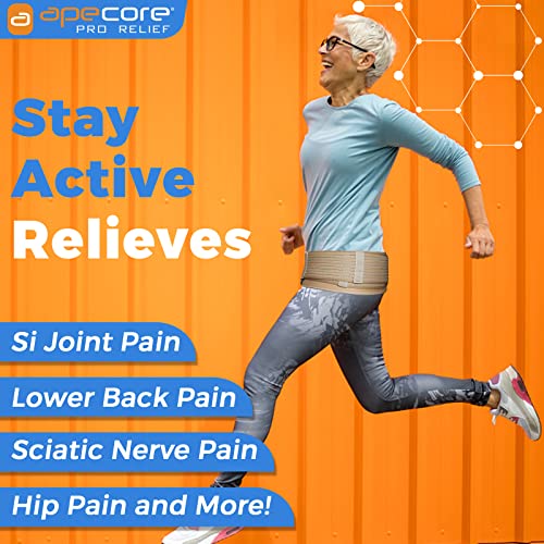 APECORE Sacroiliac SI Joint Hip Belt - Lower Back Support Brace for Women and Men - Hip Brace for Hip Pain - Pelvic Support Belt - Trochanteric Belt - Sciatica Pelvis Lumbar Pain Relief