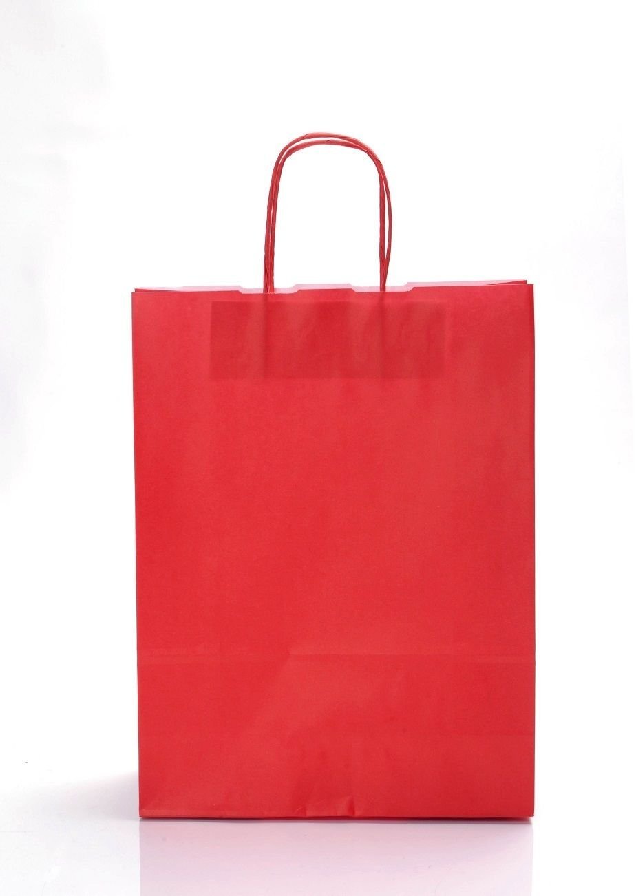 Doran Packaging Red 50 X Colou Kraft Twisted Handle Paper Carrier Bags, Select Size And Colour (Large - 320X130x425mm, )