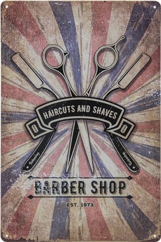 Plaque en tôle rétro 30 x 20 cm – Barber Shop Vintage – Plaque décorative pour coiffeur, barbier, coiffeur, coiffeur et maison