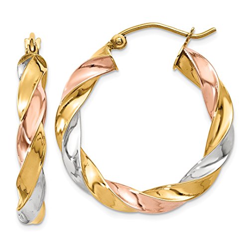 14K Tri Color Gold Twisted Hoop Earrings Round Fine Jewelry For Women Gifts For Her #TOP7