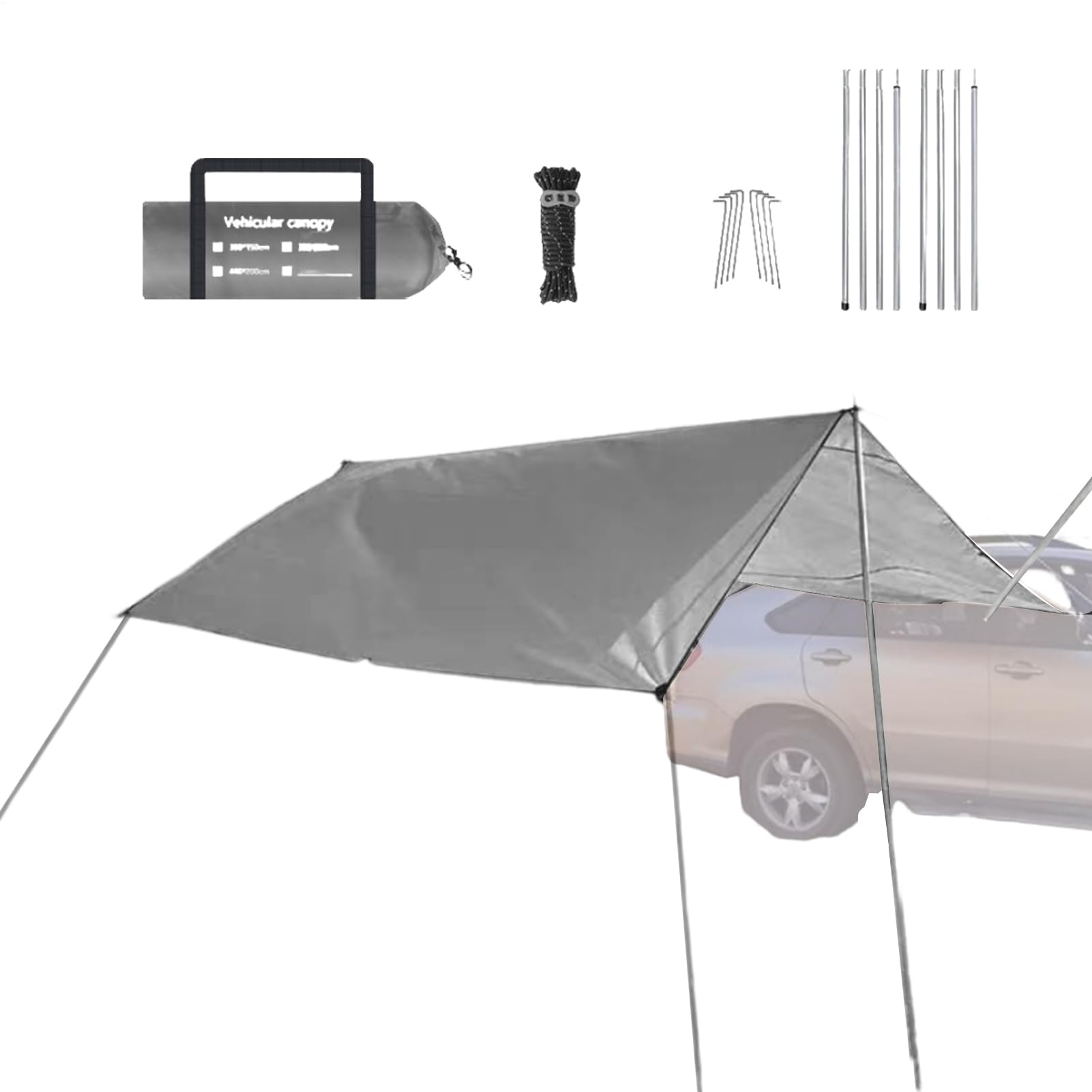 Tenda da sole per auto, impermeabile, robusta, grande protezione solare – tettuccio da campeggio per SUV, affidabile dispenser di e protezione dalla pioggia per attività all'aperto, parcheggio e