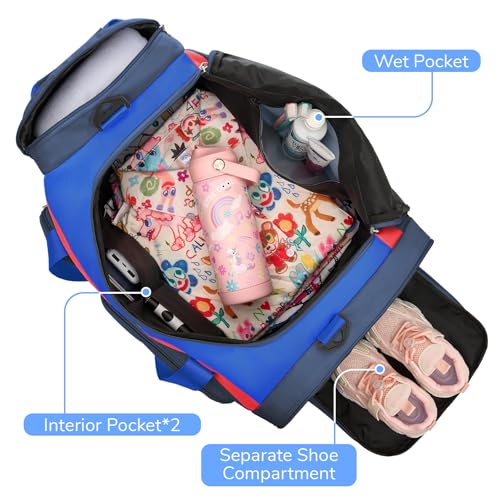 WOOMADA Kids Travel Bag with Shoe & Wet Pockets, Carry On Duffle Bag for Overnight Trips, Sports, School(navy blue) by WOOMADA - Used condition - Image 4