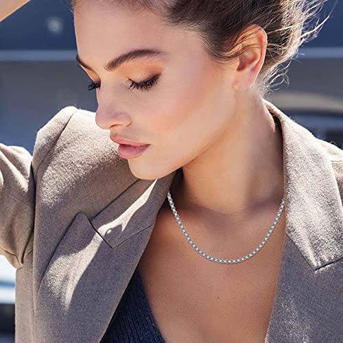 3.0mm Square Rolo Link Chain Necklace Sterling Silver Round Box Chain Necklace Jewelry Gifts for Men Women, 16", 18", 20"4