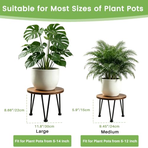 Image of Vigordream Metal Plant Stand Indoor, Heavy Duty Wood Single Planter Holder
