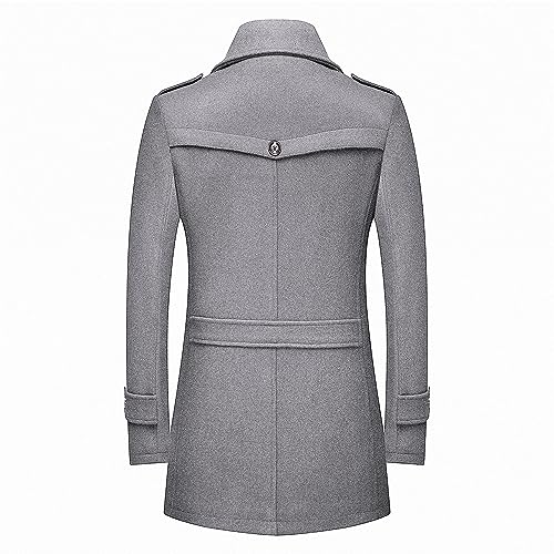 Image of INVACHI Men's Wool Blend Coat Warm Winter Trench Coat with Detachable Soft Scarf Single Breasted Pea Coat