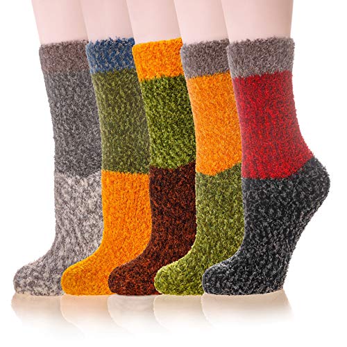 6 Pairs Women Super Soft Fuzzy Microfiber Winter Slipper Home Warm Socks (5 Pairs Colorful)