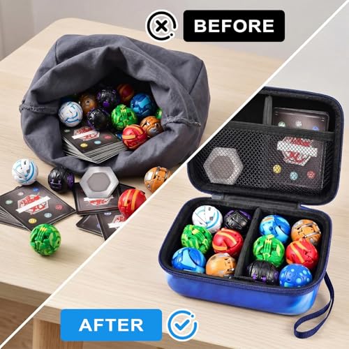 Image of PAIYULE Storage Case for Bakugan Balls, Cards and Figures | PU leather exterior, mesh pocket and carry handle organize balls, cards and small accessories for travel. Case Only