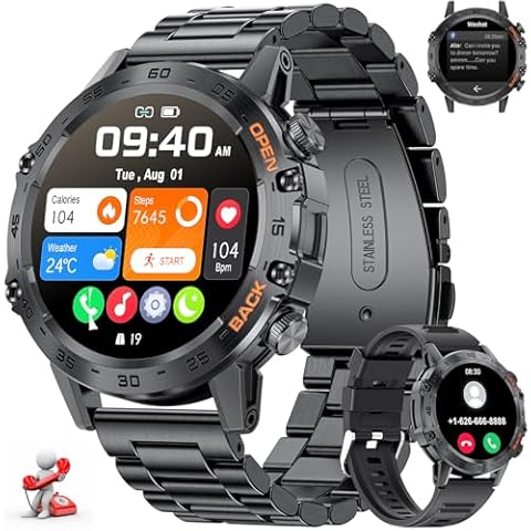 LIGE Smart Watches for Men, 1.39" Military Smartwatch with SpO2, Sleep Monitor, Step Counter, 24/7 Heart Rate, Tactical Fitness Watch with 100+ Sports Modes, Make/Answer Call, Metal Band, Black Cover