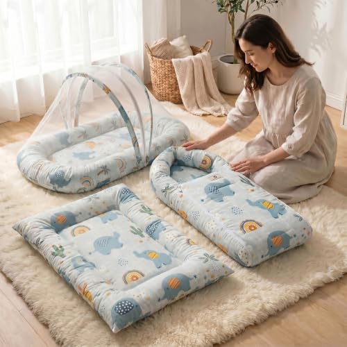 Image of StarAndDaisy Baby Mosquito Net with Mattress and Sleeping Bag, Foldable Mosquito Net Bed with Breathable Mesh, Portable Baby Bedding Set for Newborn