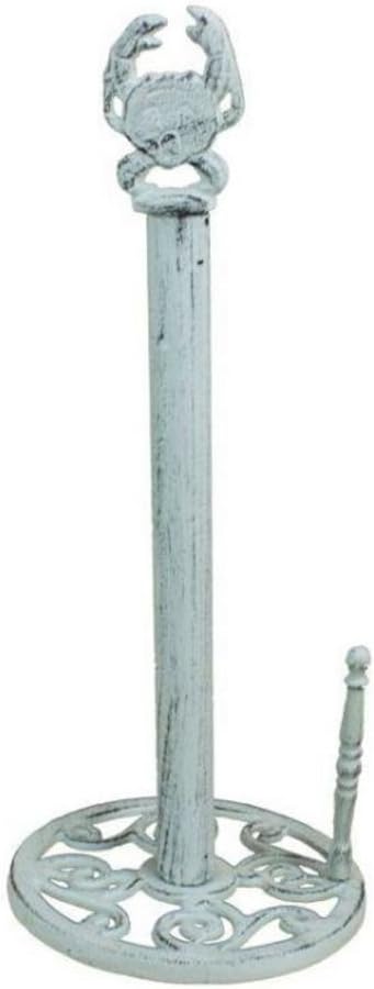 Hampton Nautical Whitewashed Paper Towel Holder 16-Crab Beach Cast Iron Decor