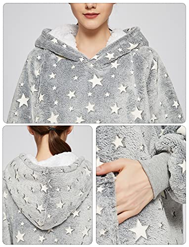Image of KFUBUO Wearable Blanket Hoodie for Adults With Pocket Glow in the Dark | Sherpa, Fuzzy Blanket, Oversized Sweatshirt Blanket, Kangaroo Pouch, Cute Birthday Gifts for Women, Cute Stuff
