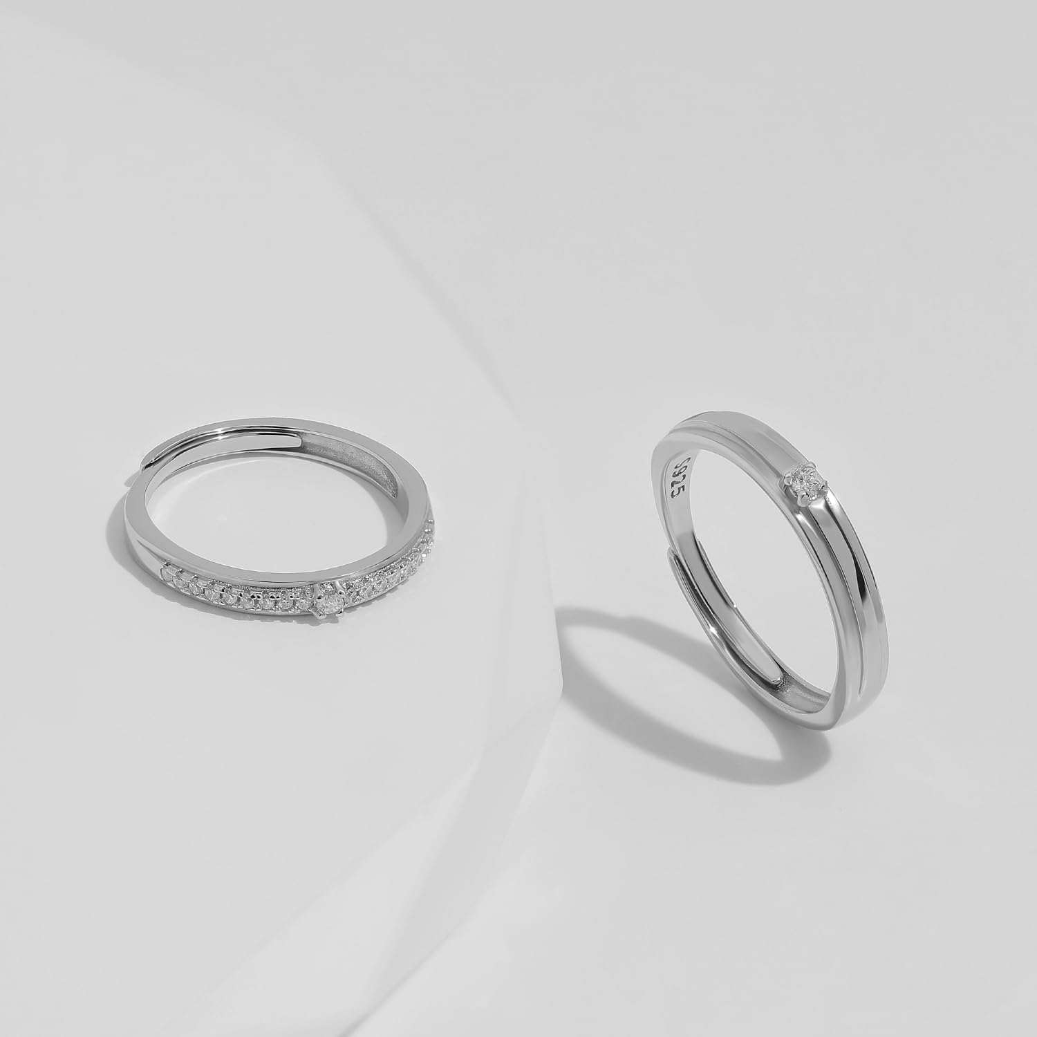 Meissa Alianzas de Plata Pareja Anillo Pareja para Hombre y Mujer en Plata 925 Anillo de Boda Promesa Compromiso regulable Anillo regalo aniversario pareja (Juego de dos anillos)