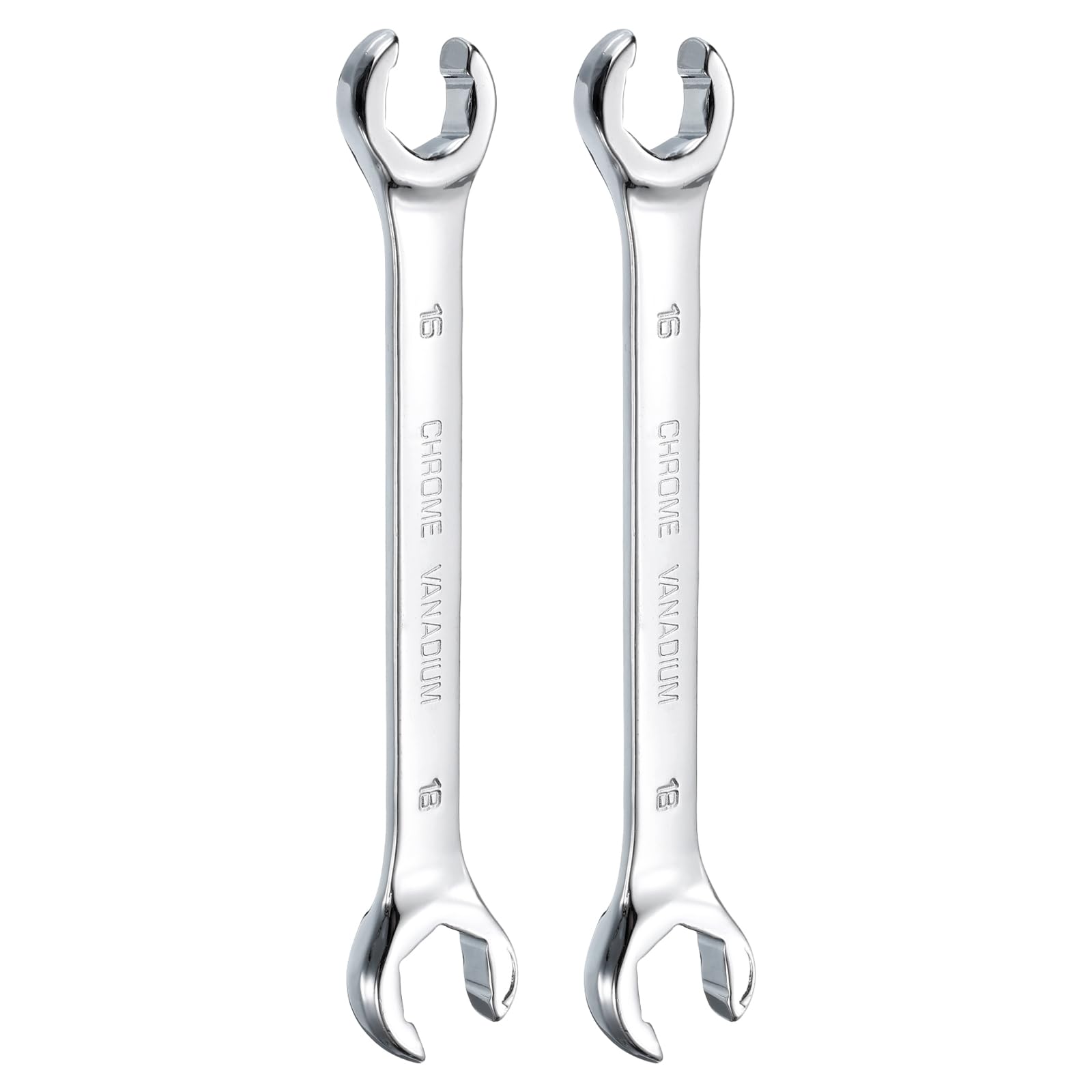 HARFINGTON 2pcs Flare Nut Metric Wrench 16mm x 18mm CR-V Mirror Polished Chrome Plating Metric Wrench for DIY Hand-making Automotive Repairs and