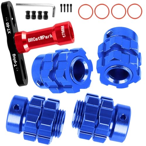 BRCatWPark RC 7mm Wheel Hex 6mm Extended Wheel Hub Drive Upgrades Part for 1/10 E-Maxx/T-Maxx/E-Revo/Revo/Summit,4pcs Aluminum Hex Hub Adapters & Nuts w/Wrench,Replace Part #6469 5854,Navy Blue