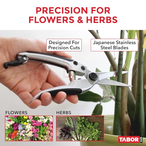 TABOR TOOLS K18A Straight Pruning Shears, Florist Scissors, Multi-Tasking Garden Snips for Arranging Flowers, Trimming Plants and Harvesting Herbs, Fruits or Vegetables (Japanese Style Blades) - image 3